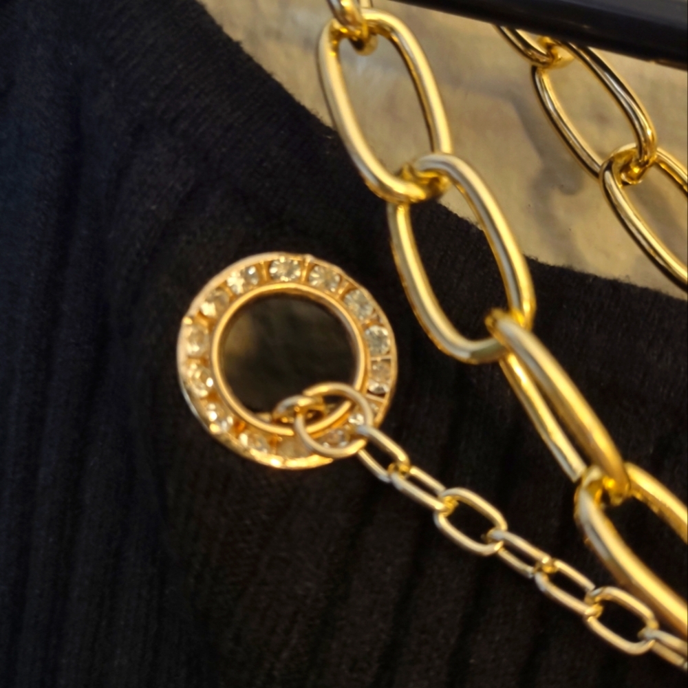 Venus Ribbed Sweater with Gold Chain Rhinestone Embellishments. - Picture 7 of 7
